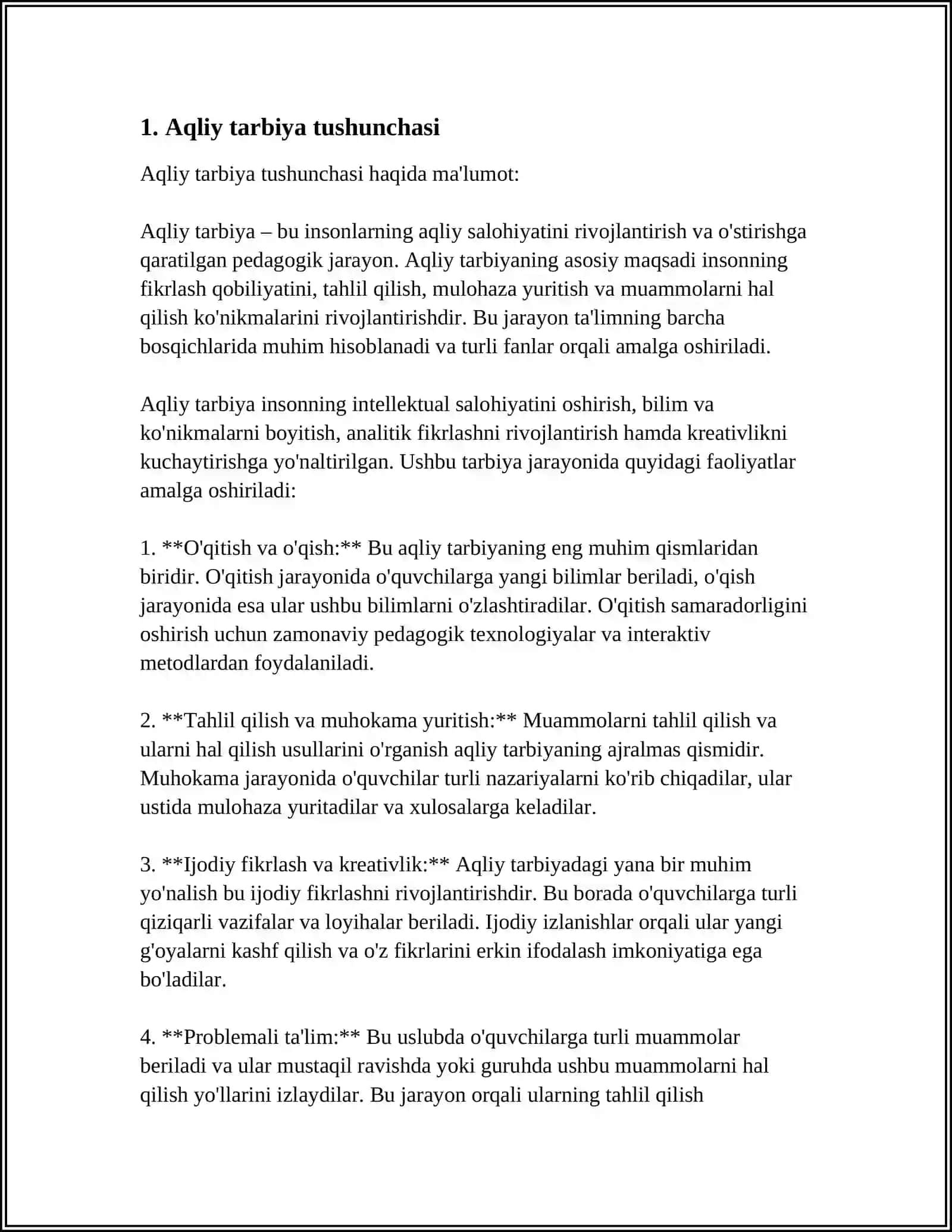 Aqliy Tarbiya va Ta'lim Tushunchasi 3