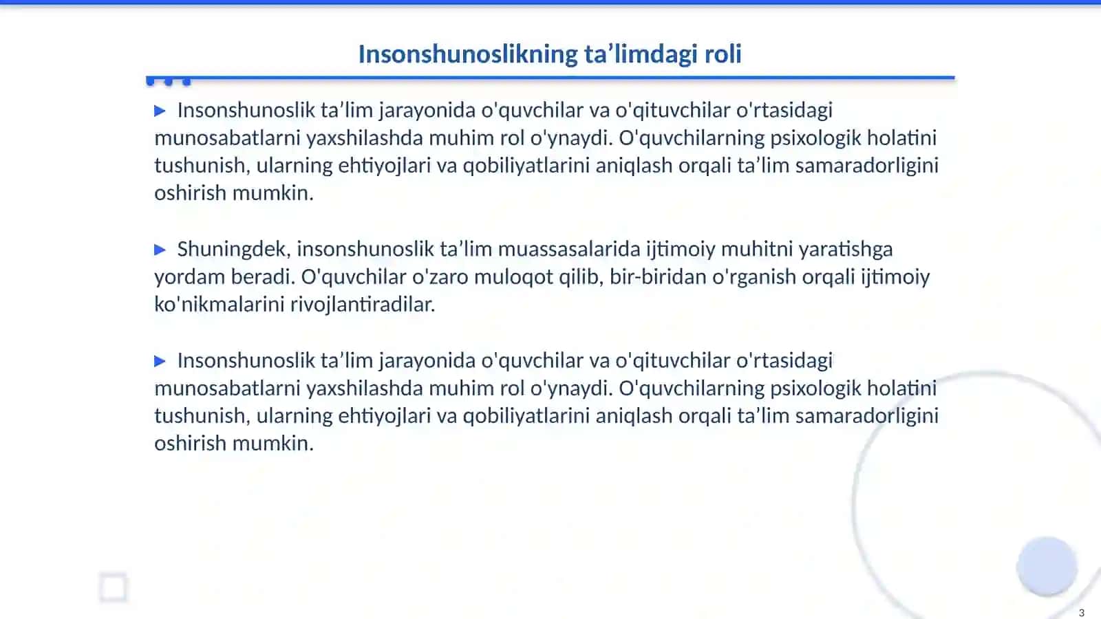 Taʼlim sohasi menejerining insonshunoslik boʻyicha maʼlumoti 3