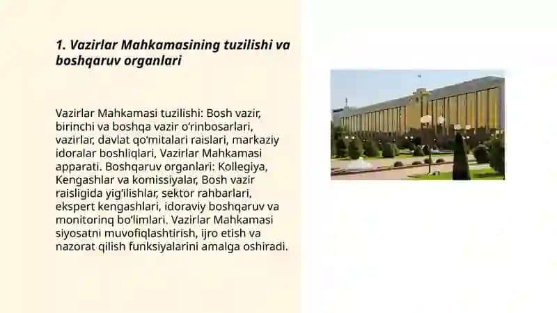 Vazirlar Mahkamasi Tuzilishi va Boshqaruv Organlari 3