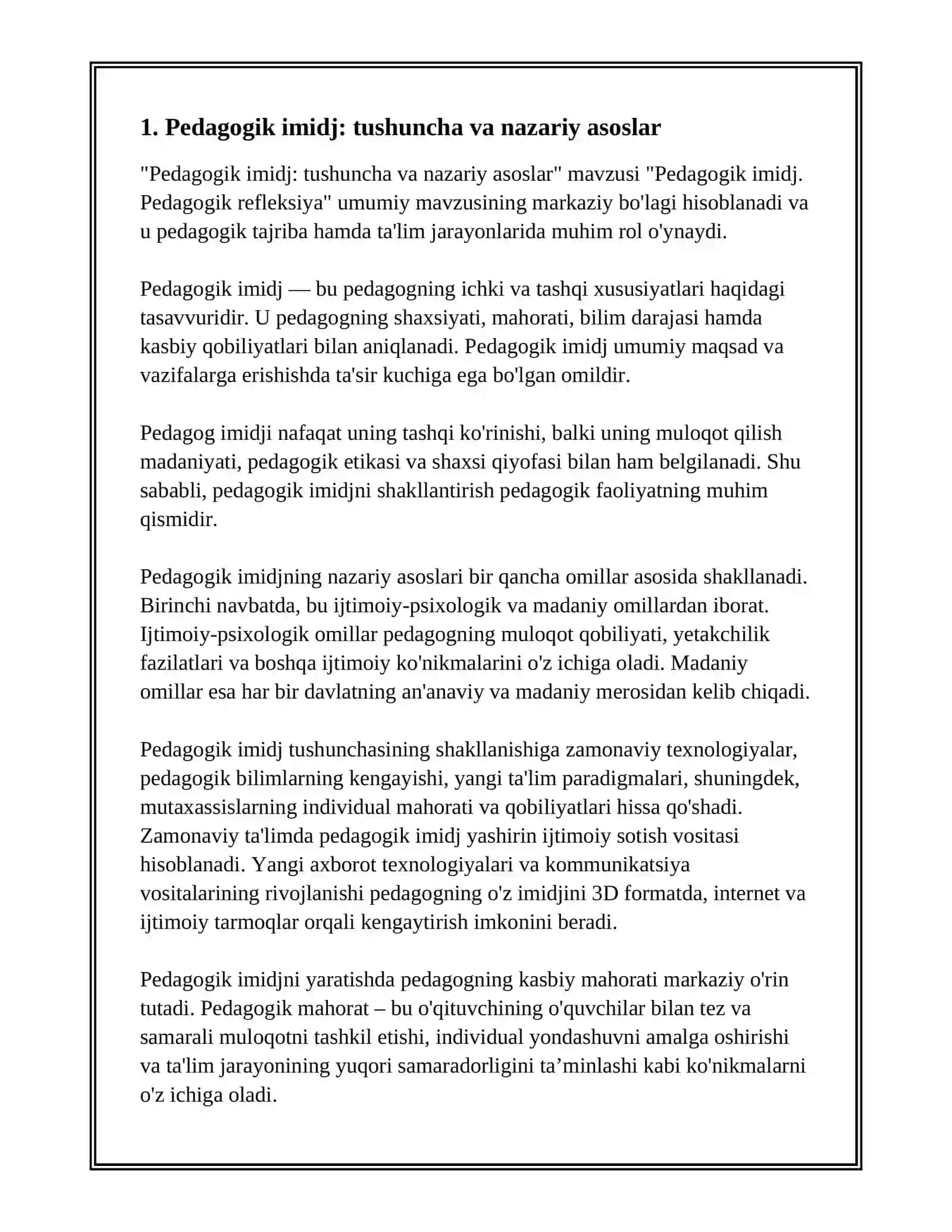 PEDAGOGIK IMIDJ. PEDAGOGIK REFLEKSIYA 3