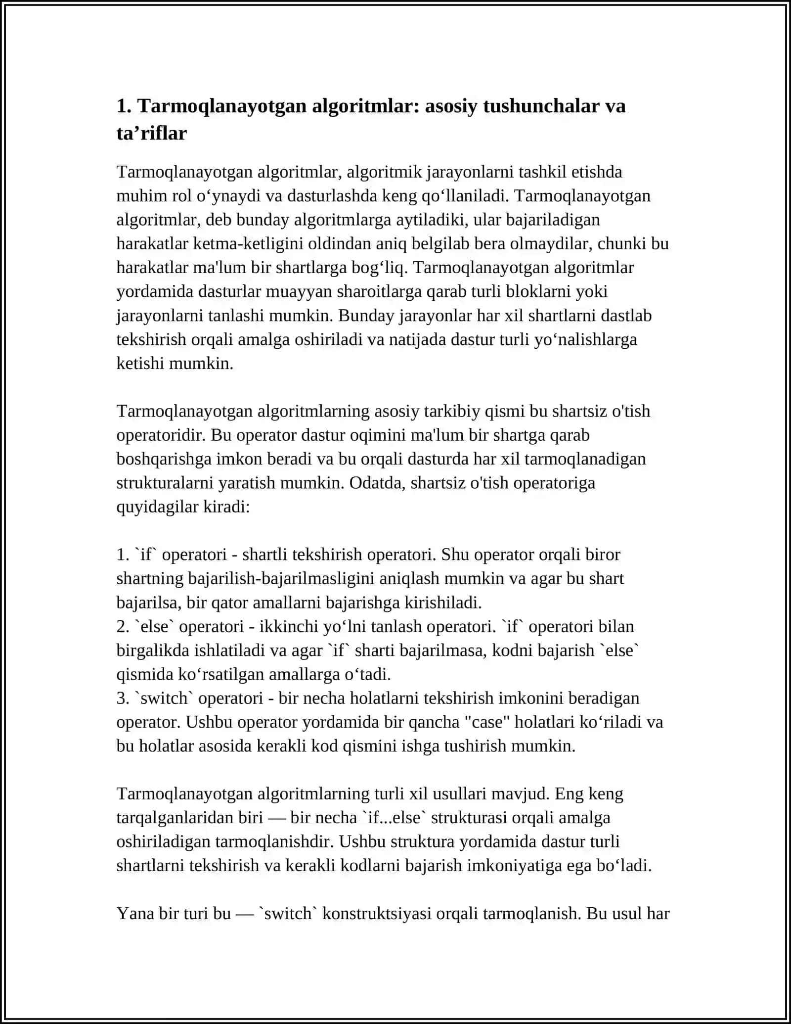 Tarmoqlanayotgan Algoritmlar 3