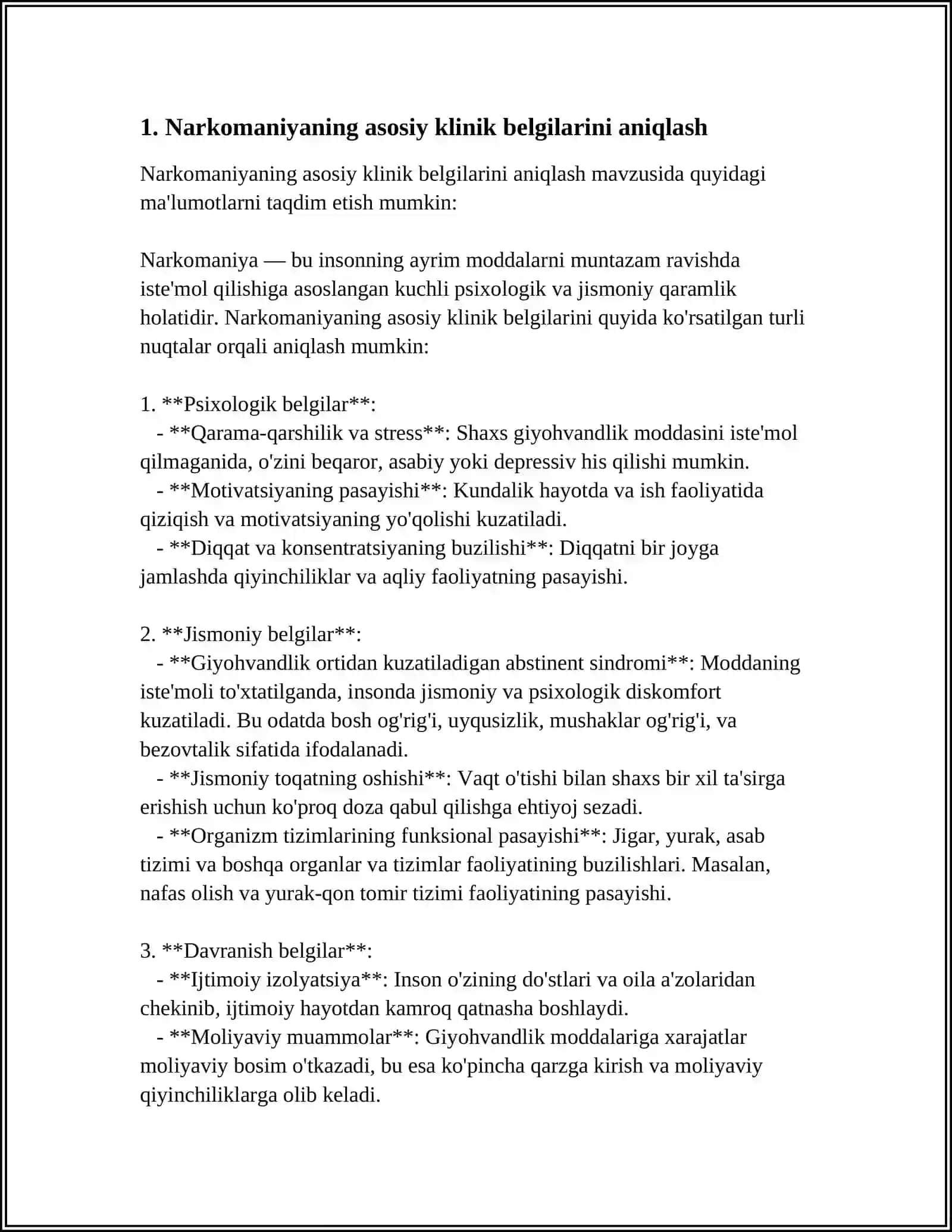 MUSTAQIL ISH Mavzu: NARKOMANIYANING KLINIK BELGILARI 3