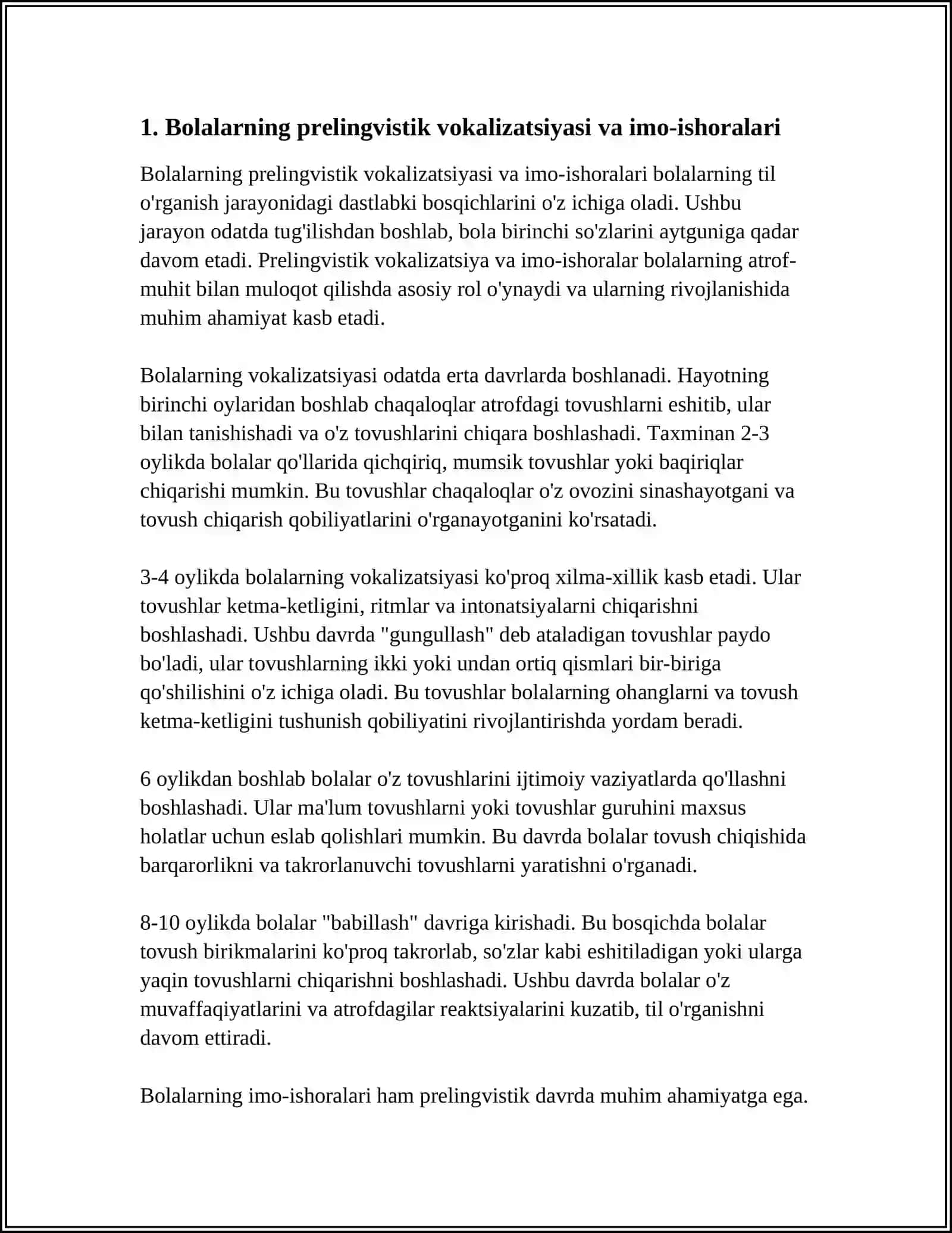 PSIXOLINGVISTIKA. BOLALAR TILINING ILK RIVOJLANISH DAVRI 3