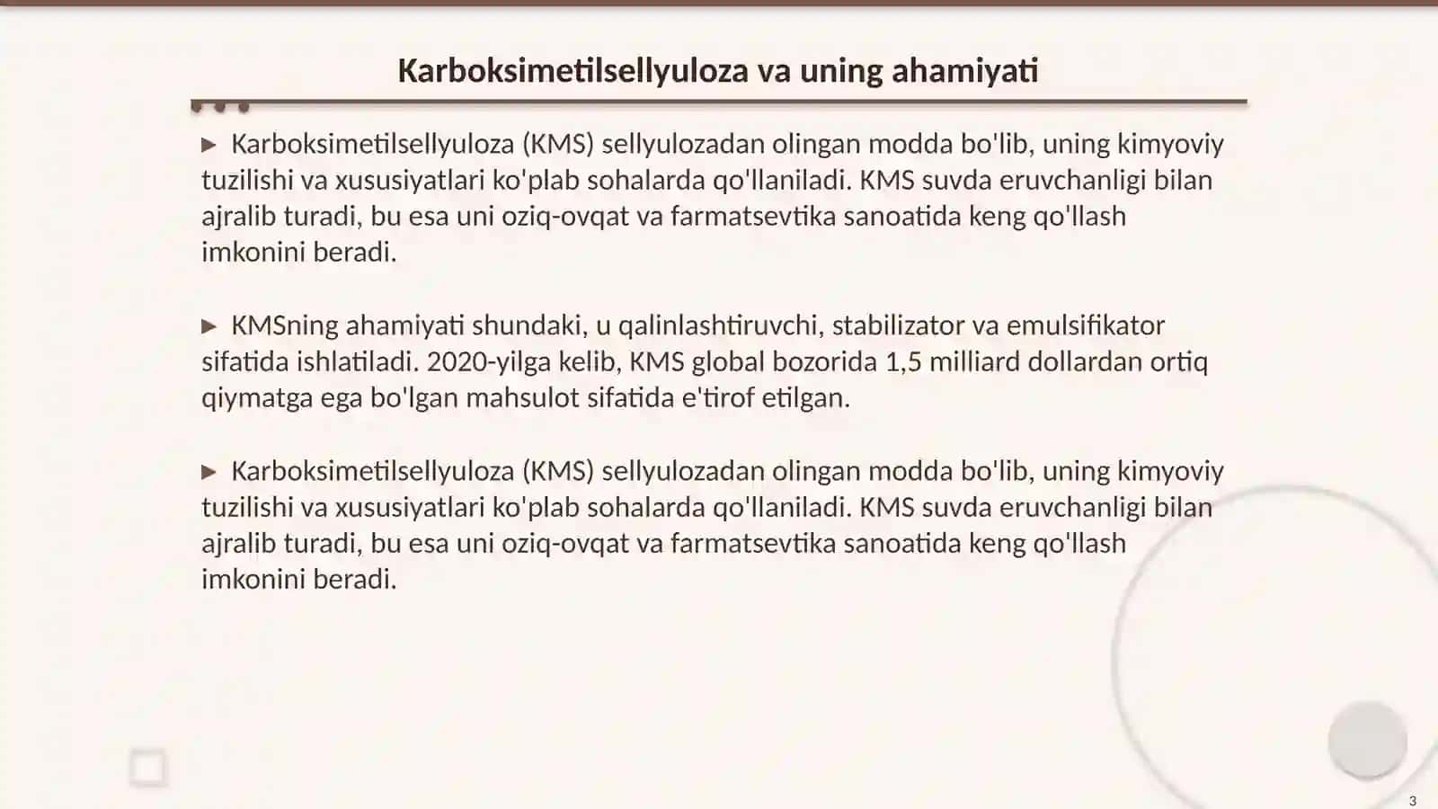 Sintetik jarayonlar va karboksimetilsellyuloza sintezi 3