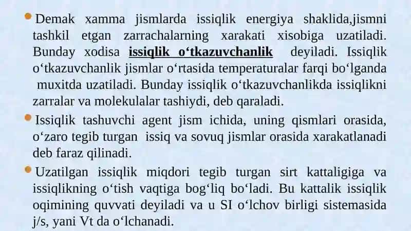 Issiqlik o’tkazuvchanligi 3
