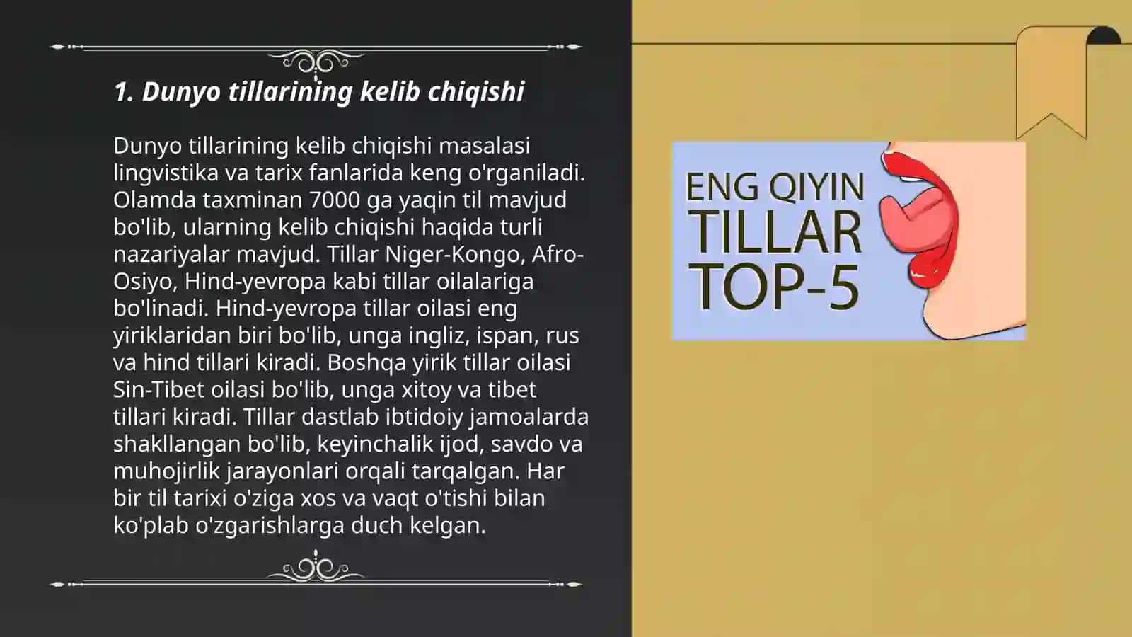 Dunyo tillari tavsifi va tillar tasnifi 3