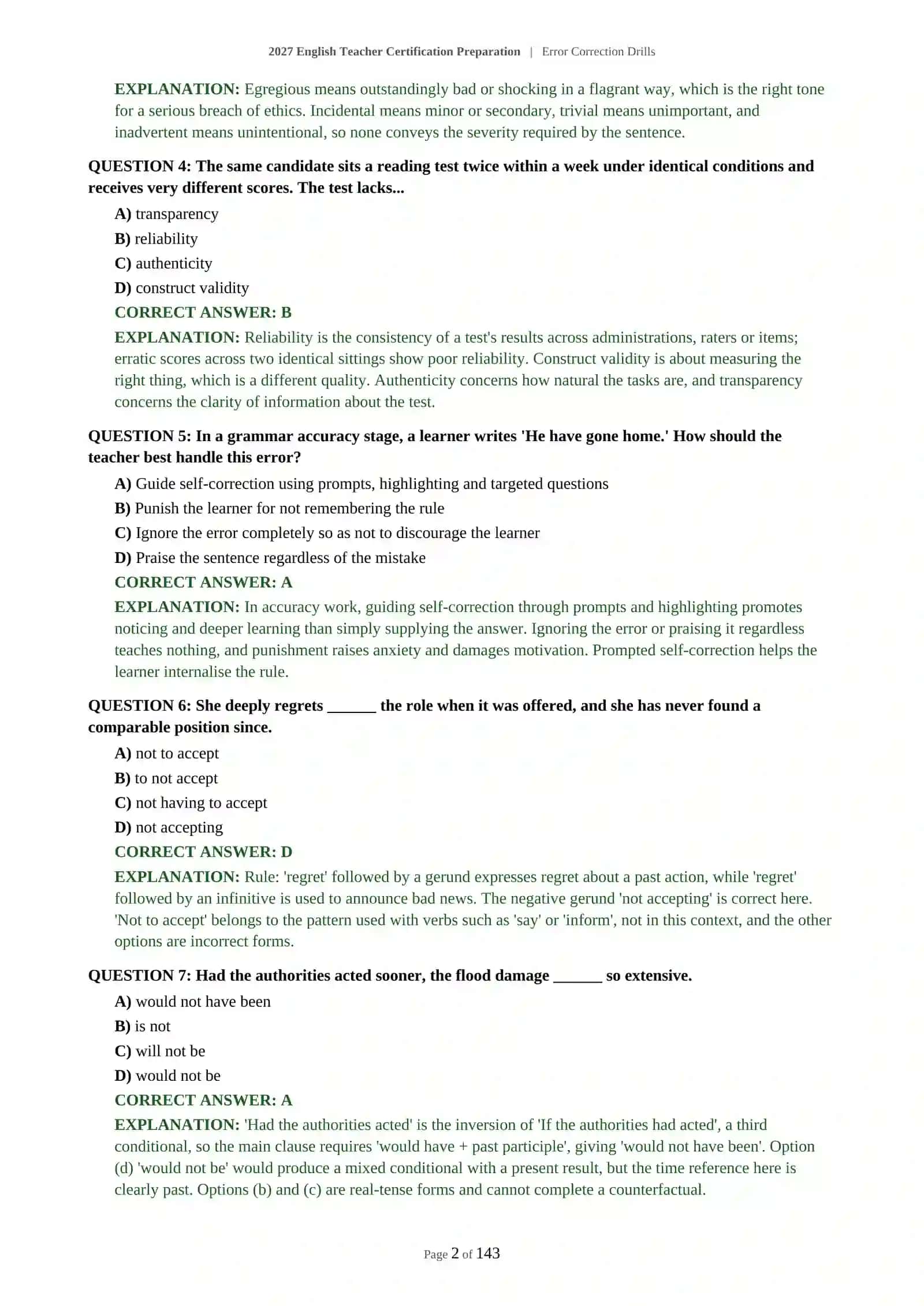 Error Correction Drills for English Teacher Certification Preparation 3