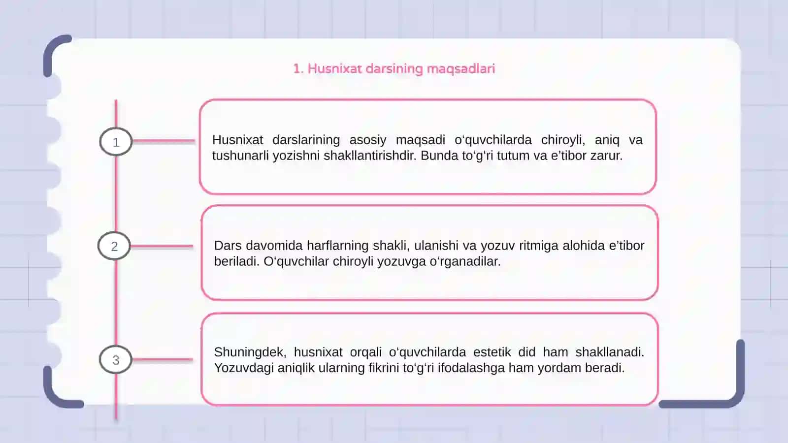Husnixat darslariga qoʻyiladigan talablar 3