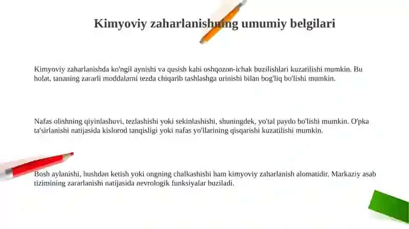 Kimyoviy zaharlanishning belgilari 3