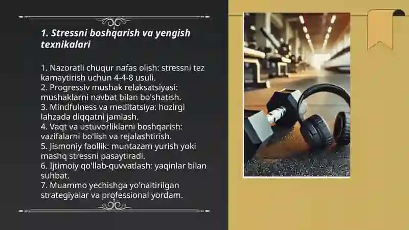 Stressni boshqarish va yengish texnikalari 3