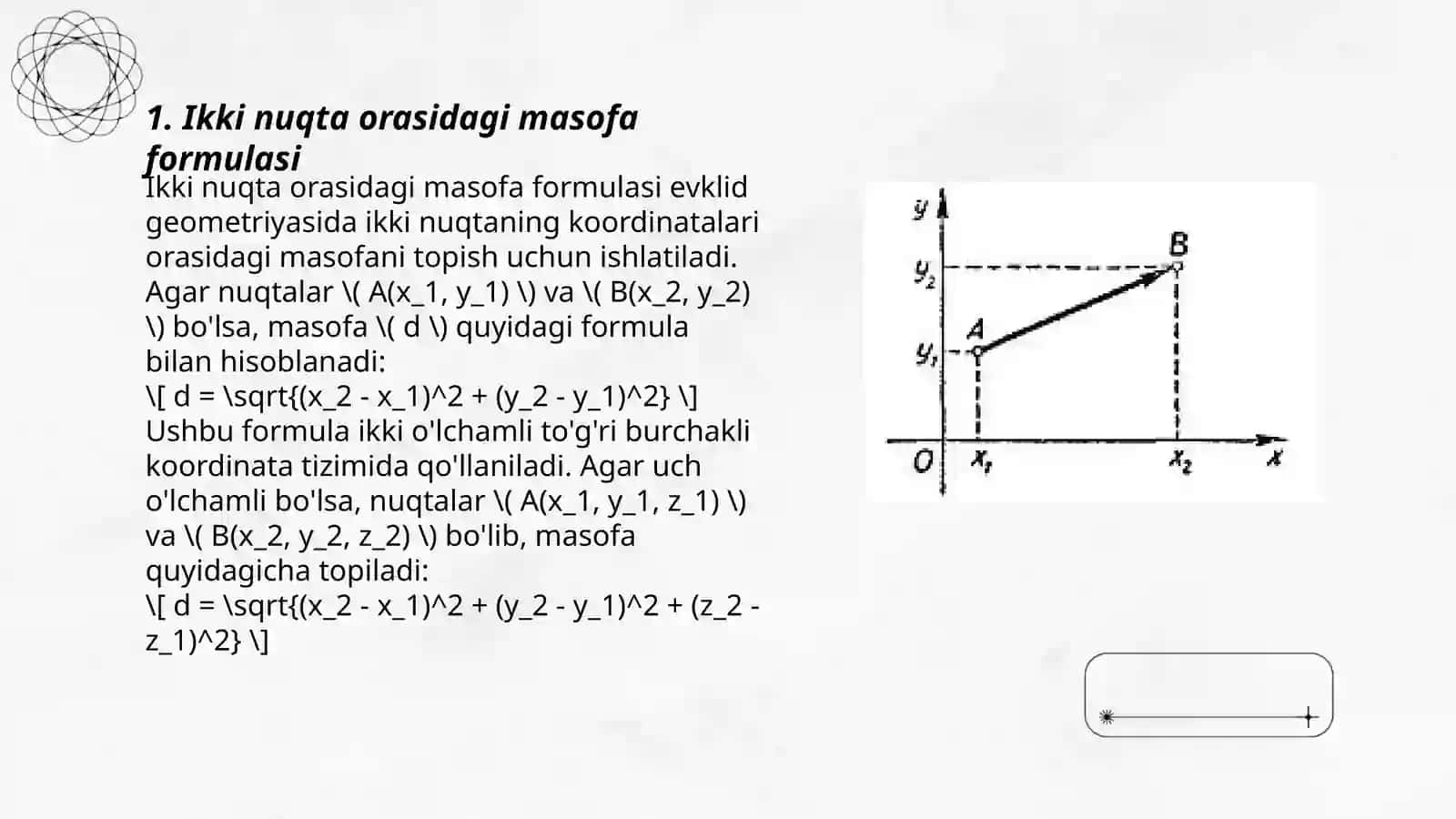 Ikki nuqta orasidagi masofa formulasi 3