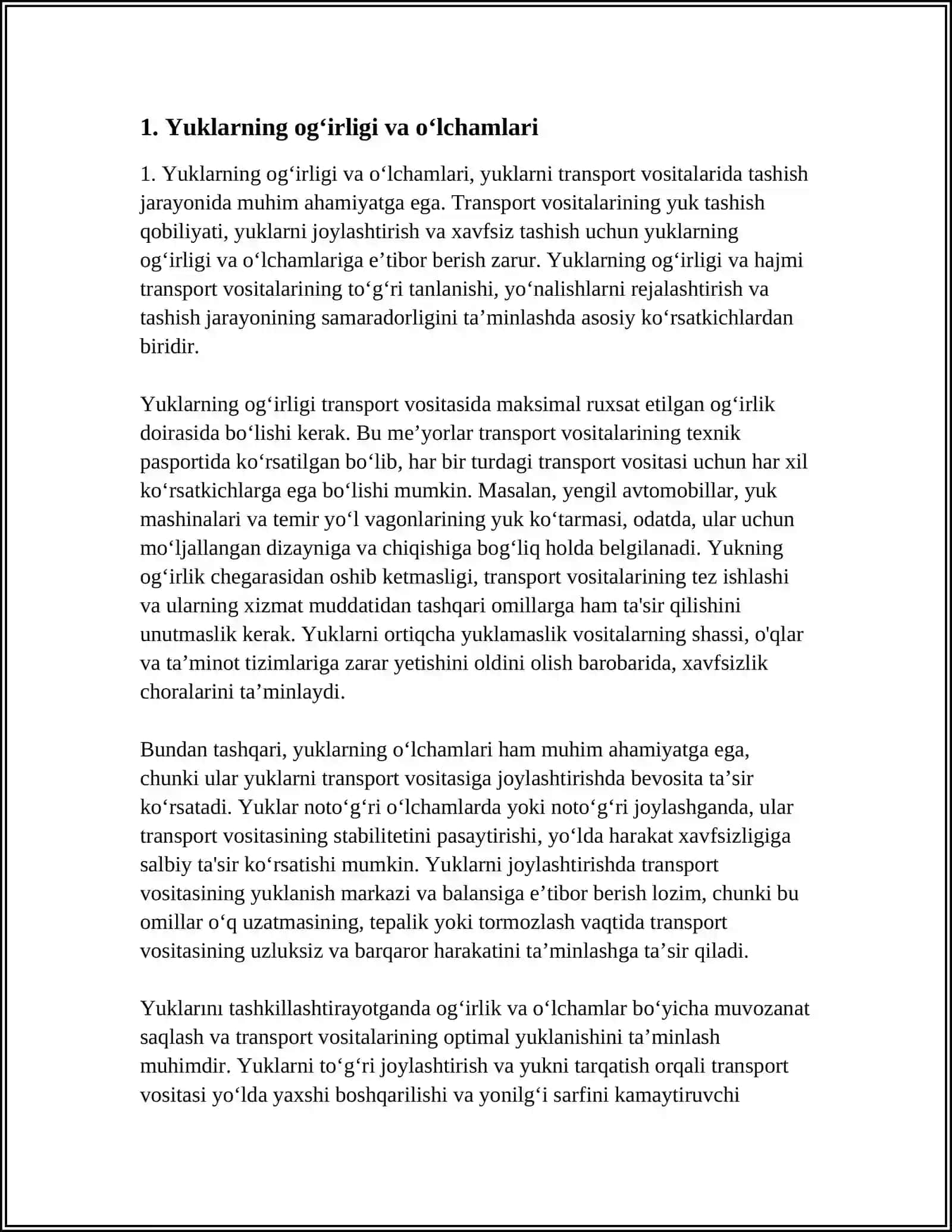 YUKLARNING TRANSPORT TAVSIFI 3