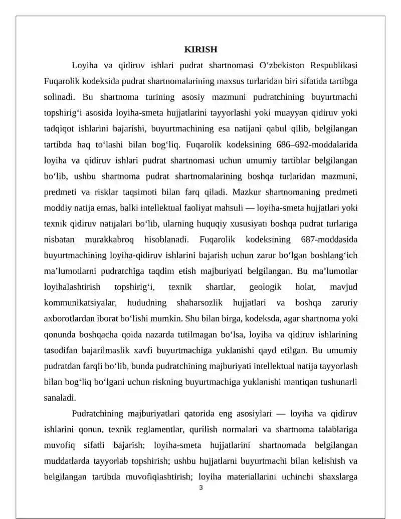 Loyiha va qidiruv ishlari pudrat shartnomasi fuqarolik huquqiy xususiyatlari 3