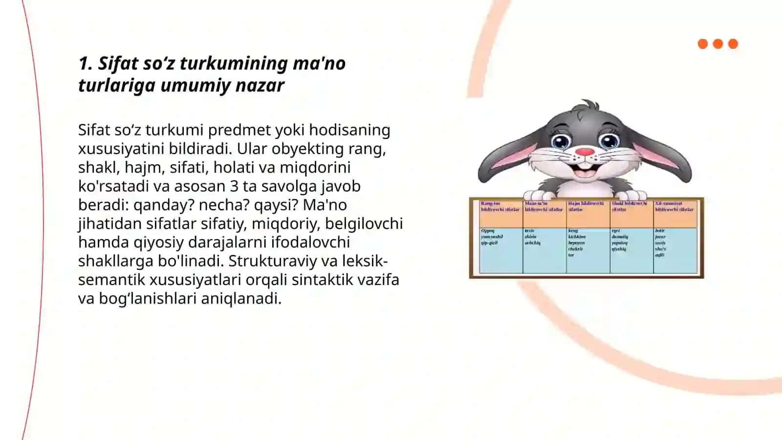 Sifat soʻz turkumining ma'no turlari 3
