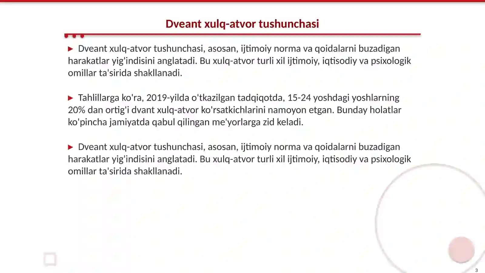 Dveant xulq-atvor tushinchasi va turlari 3