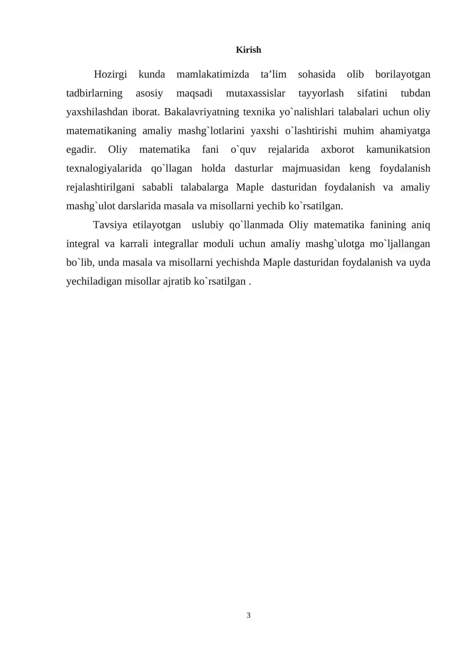 Aniq integral va karrali integrallar - Amaliy mashg'ulotlar 3