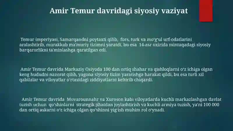 Amir Temur markazlashgan davlat tuzish yolida 3