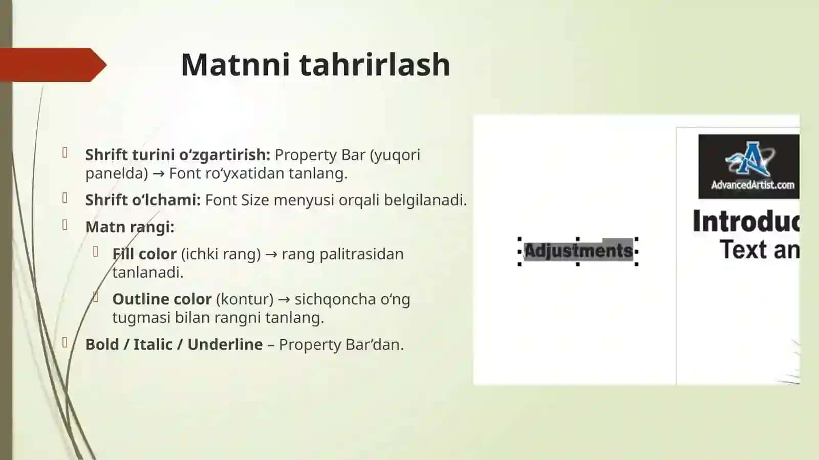 Corel Draw dasturida matnlar bilan ishlash 3
