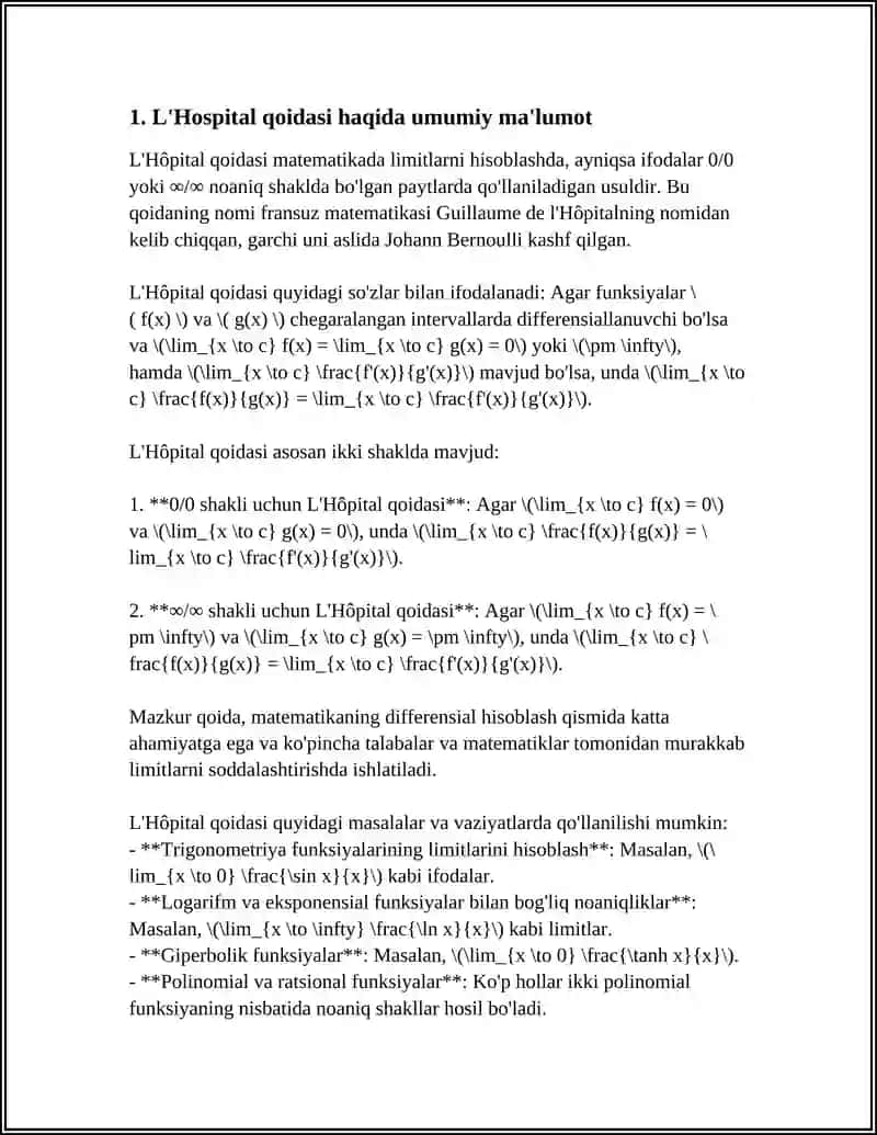 REFERAT Mavzu: LOPITAL QOIDASI 3