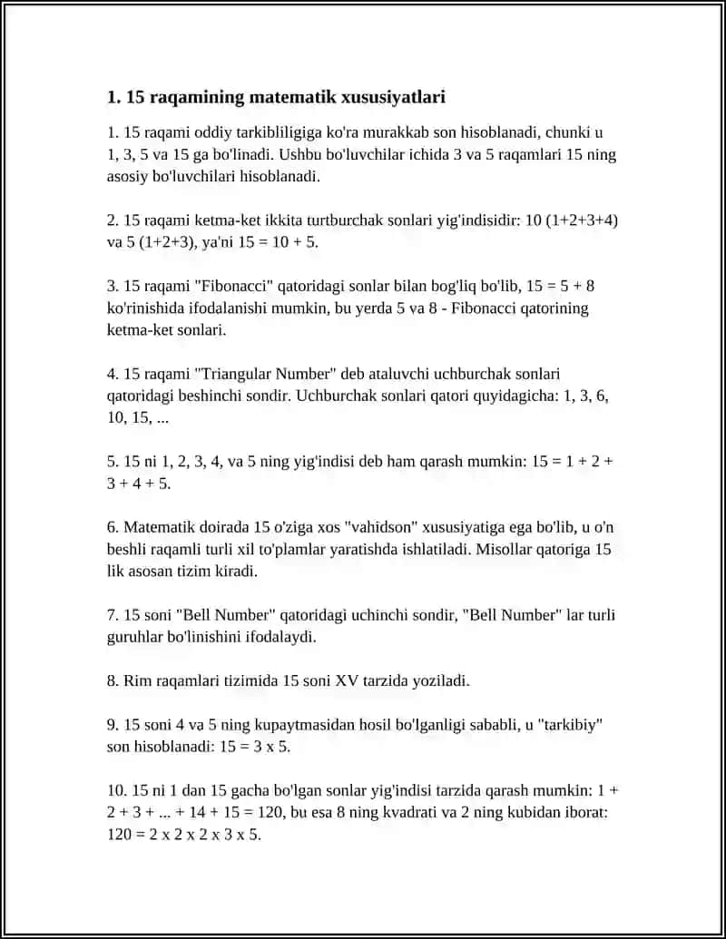 15 raqamining matematik xususiyatlari 3