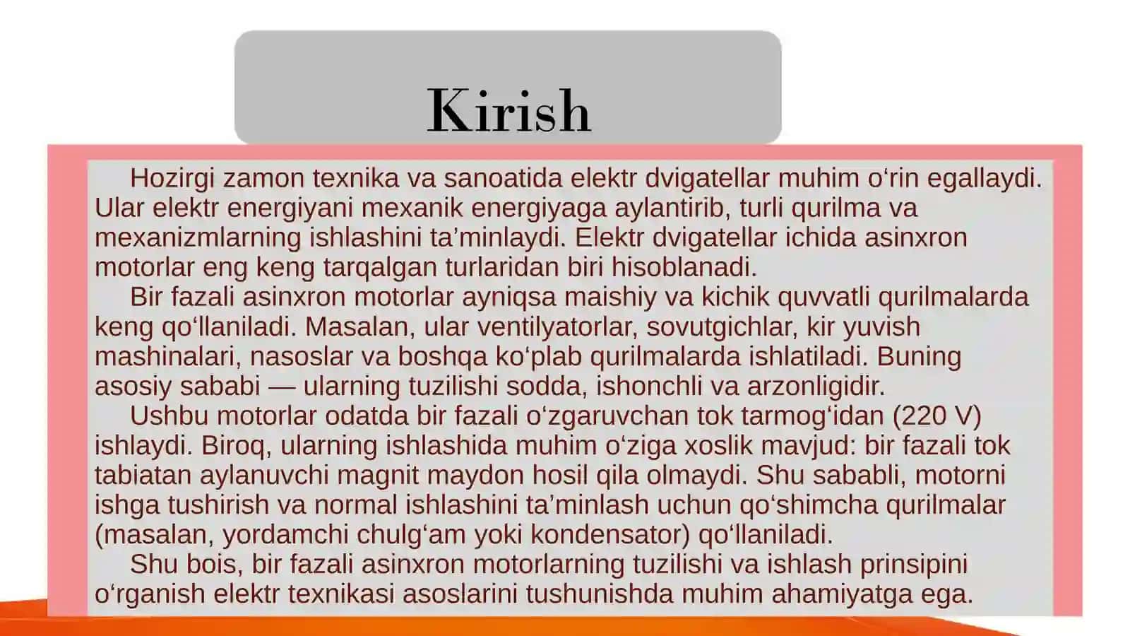 Bir fazali asinxron matorlarning tuzilishi va ishlash prinsip 3