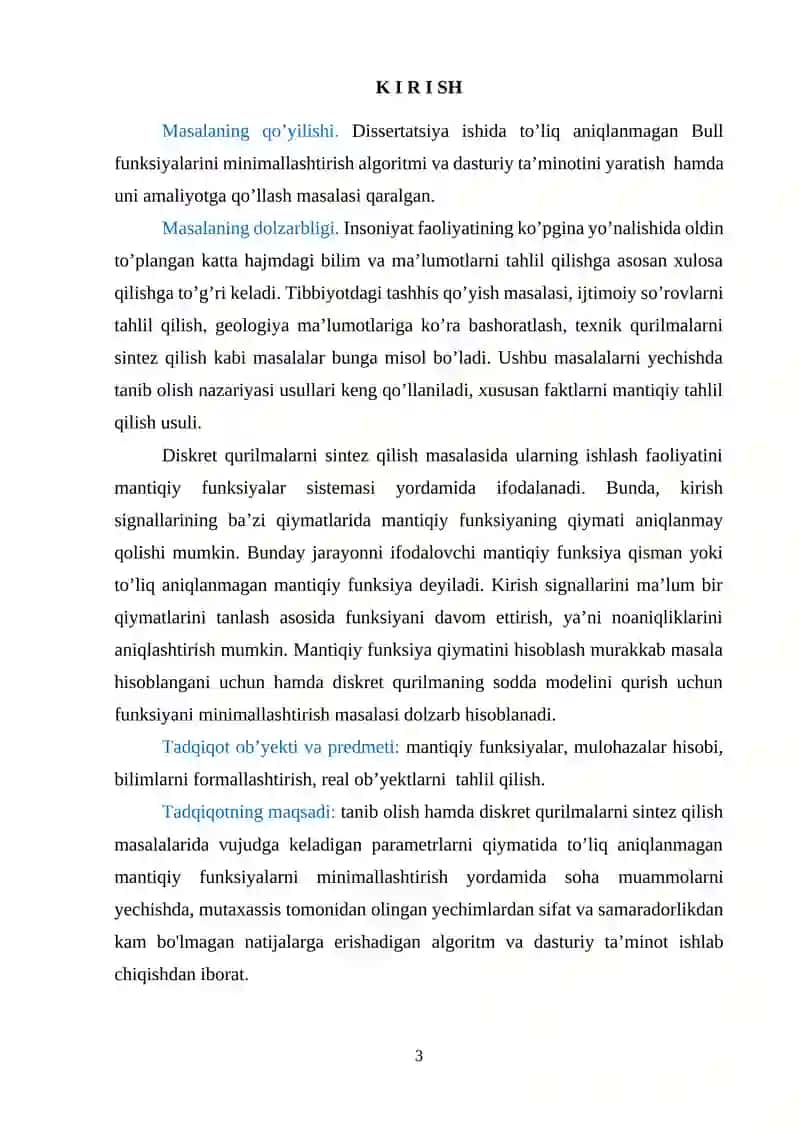 Tupikli diz'yunktiv normal shakllarni yasash algoritmi 3