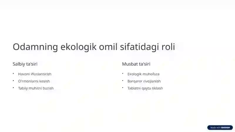 Ekologiya. Odam - ekologik omil. Biosfera va uning muammolari 3