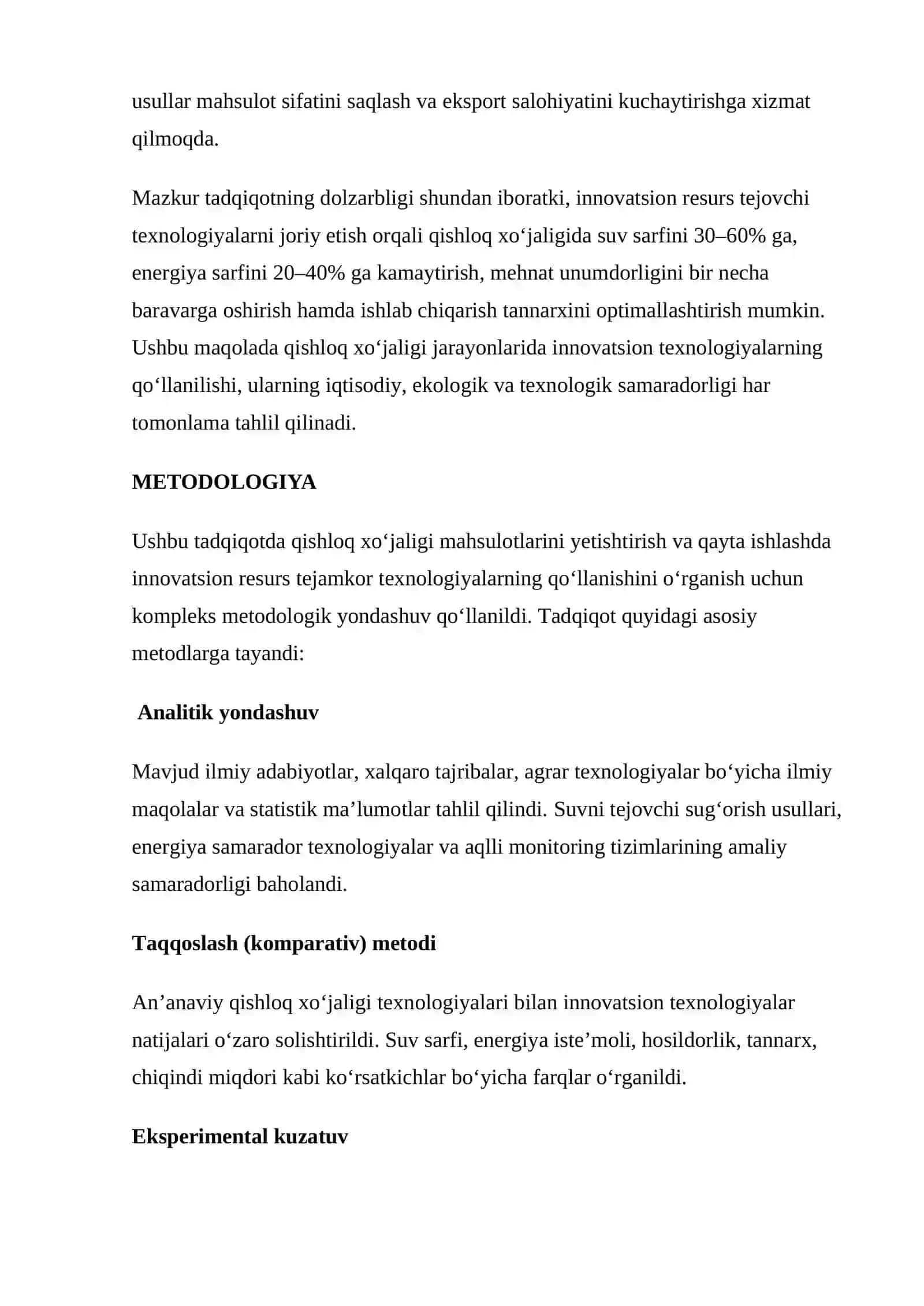 Qishloq xoʻjaligi mahsulotlarini yetishtirish va qayta ishlash innovatsion resurtejamkor texnologiyalarni joriy etish 3