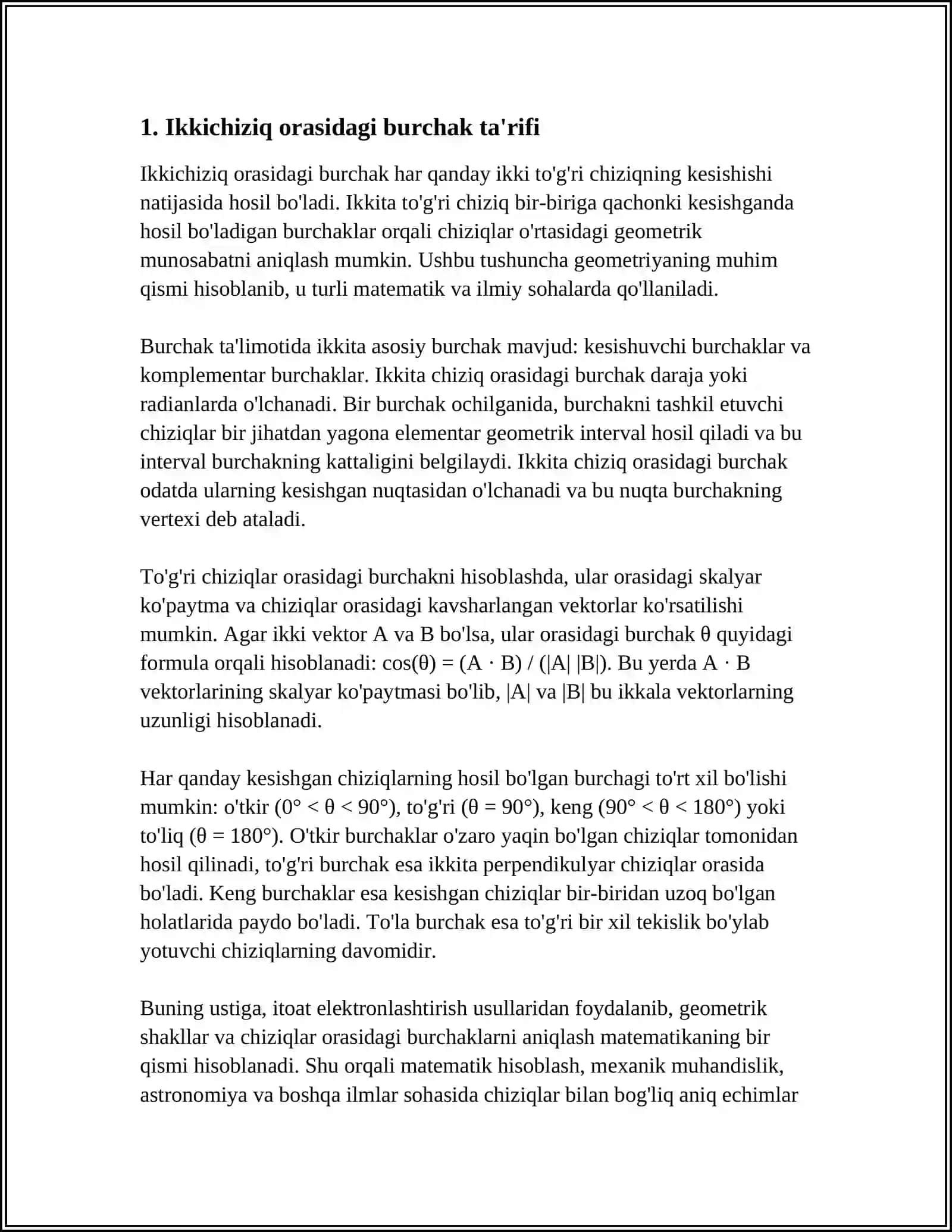 IKKI CHIZIQ ORASIDAGI BURCHAK VA UNI HISOBLASH 3