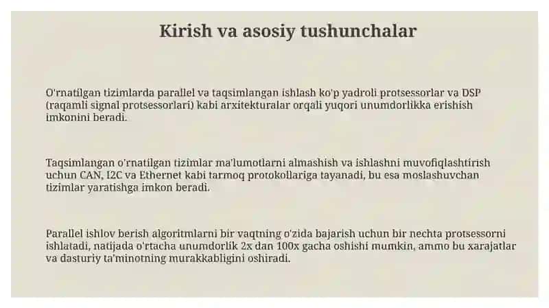O'rnatilgan tizimlarda taqsimlangan va parallel ishlav berish 3