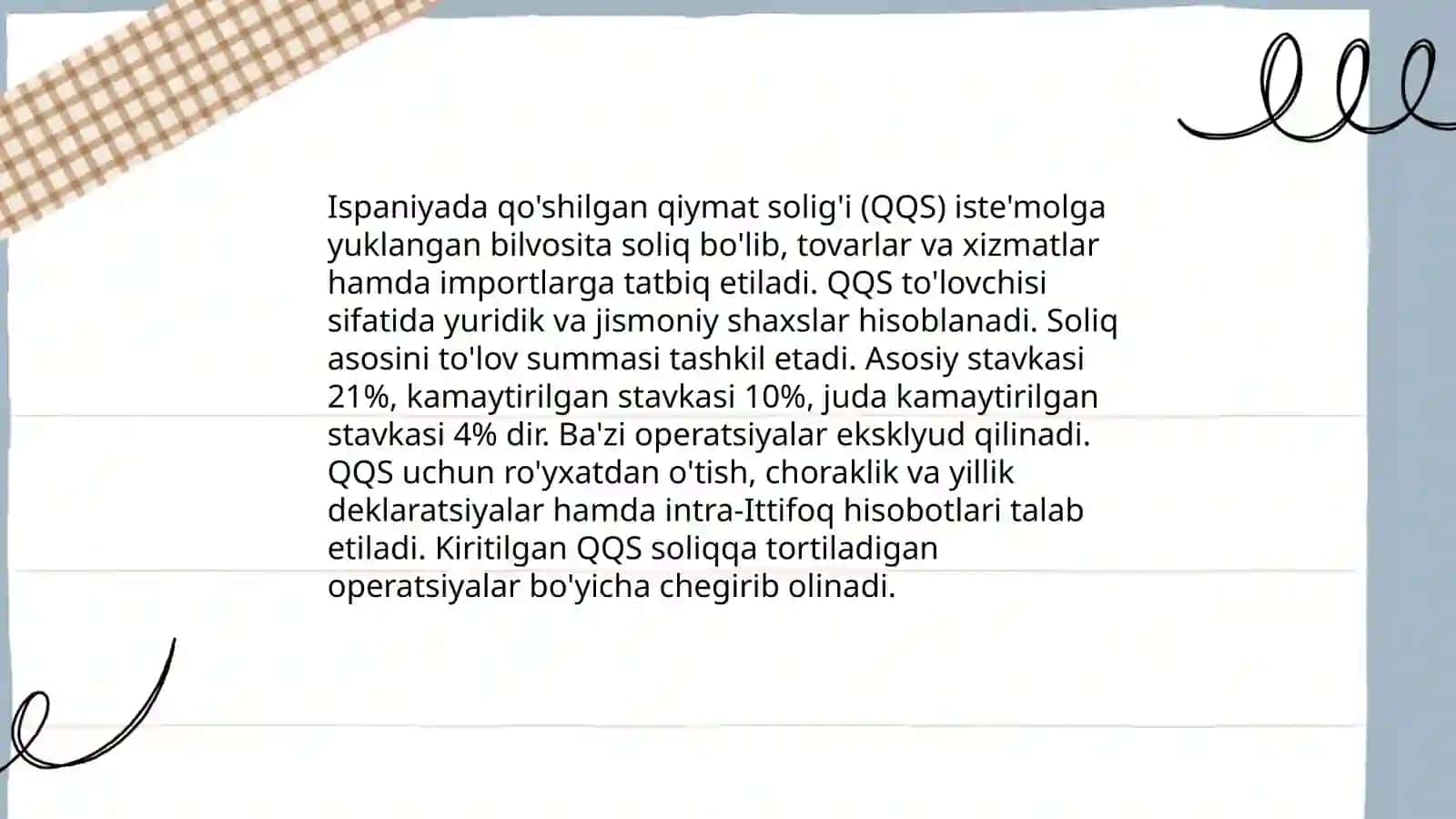 Ispaniyada qo'shilgan qiymat soligi (QQS) 3
