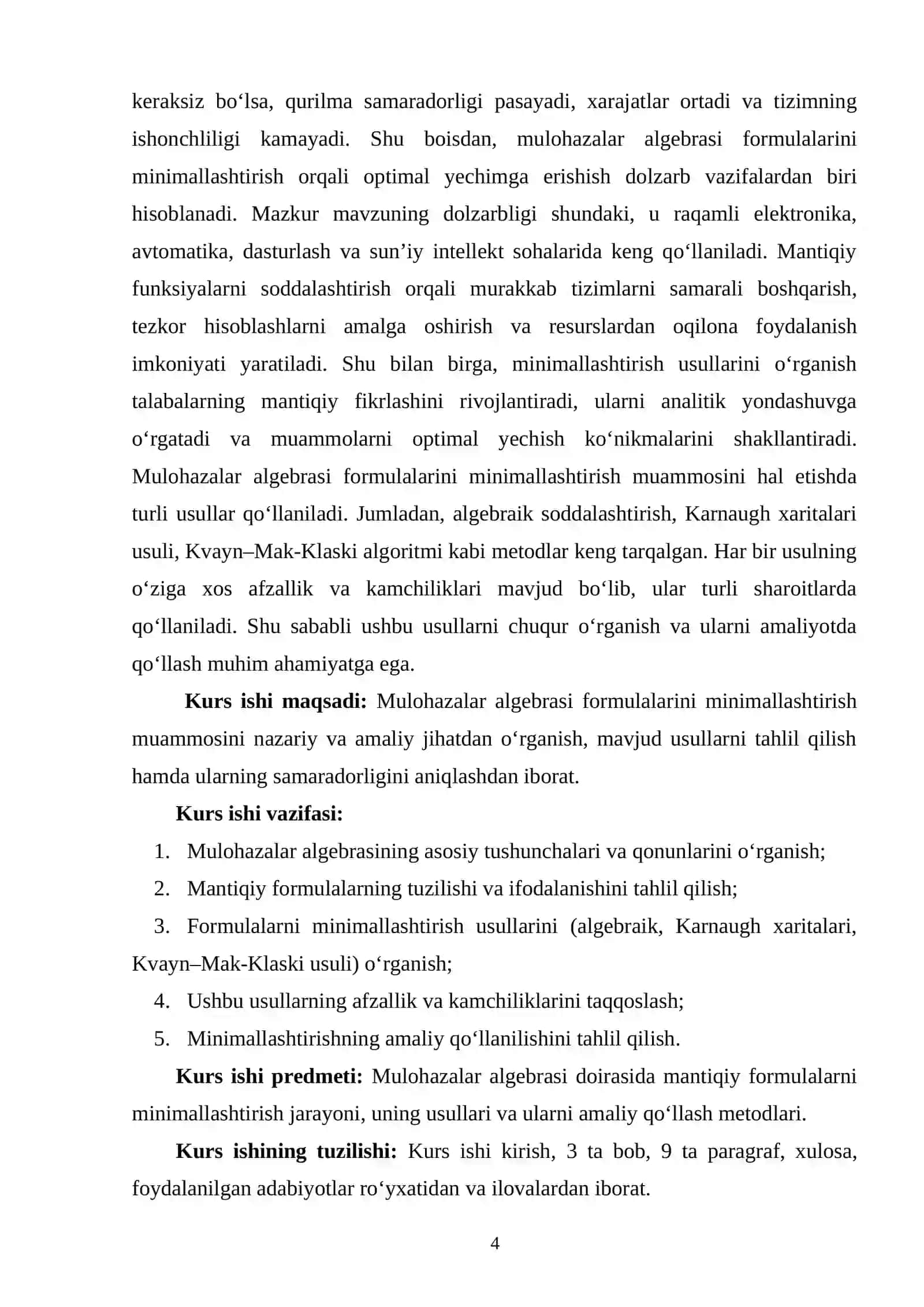 MULOHAZALAR ALGEBRASI FORMULALARINI MINIMALLASHTIRISH MUAMMOSI 3