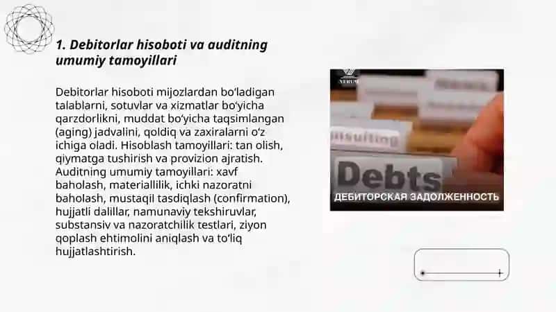 Debitorlar kreditorlar va qimmatli qoğozlar auditi 3