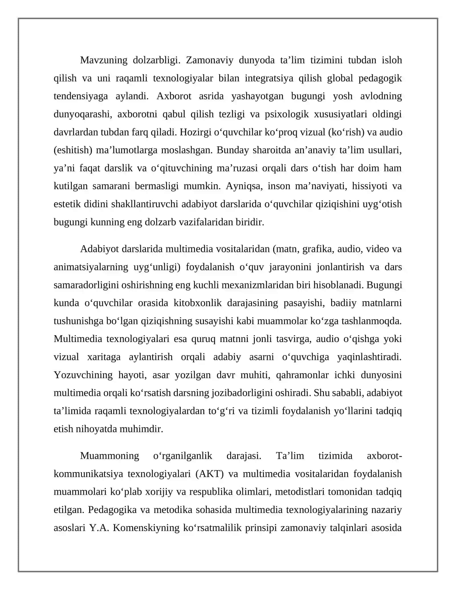 Adabiyot darslarida multimediya vositalardan foydalanish yo‘llarini o‘rganish 3