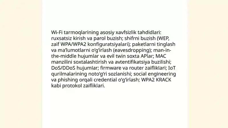 Simsiz tarmoqlar (Wi-fi) va ularning xavfsizlik muammolari 3