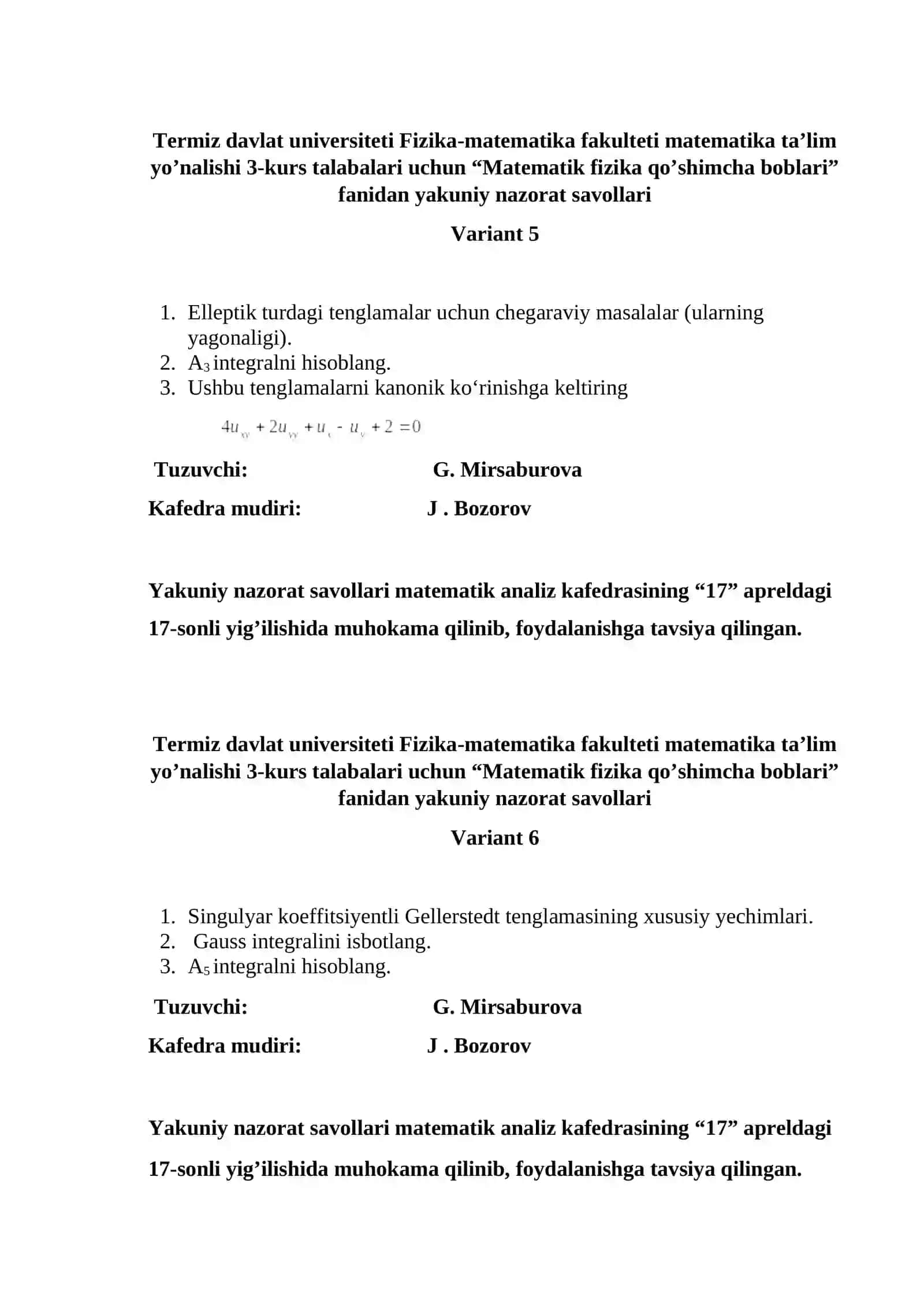 Matematik fizika qo’shimcha boblari 3