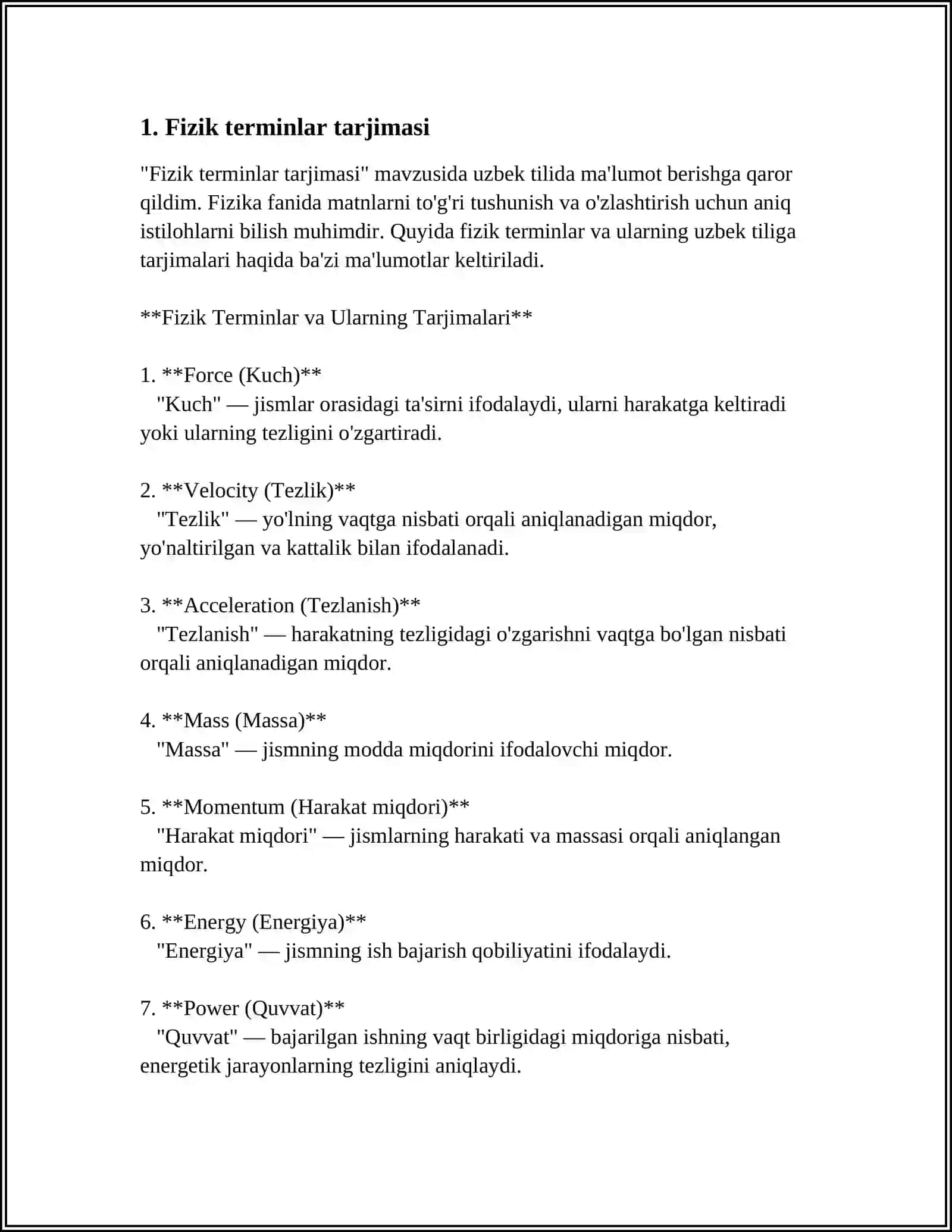 TRANLATION OF THE TEXT AND TERMENALOGY ON PHYSIC 3