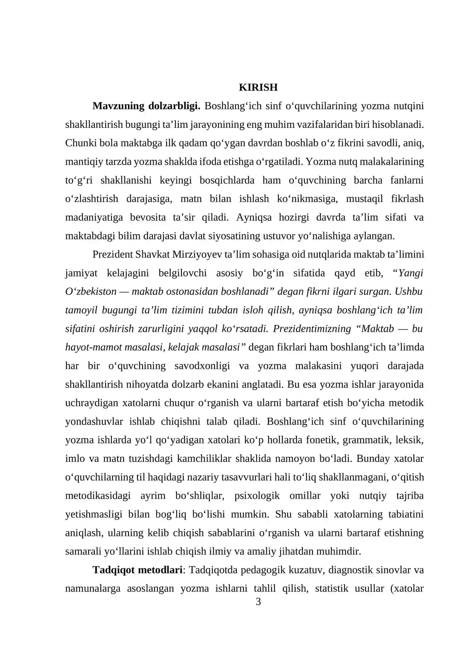 Boshlang'ich sinf o'quvchilarining yozma ishlarda yo'l qo'yadigan xatolari ustida ishlash mavzusida tayyor kurs ishi 3