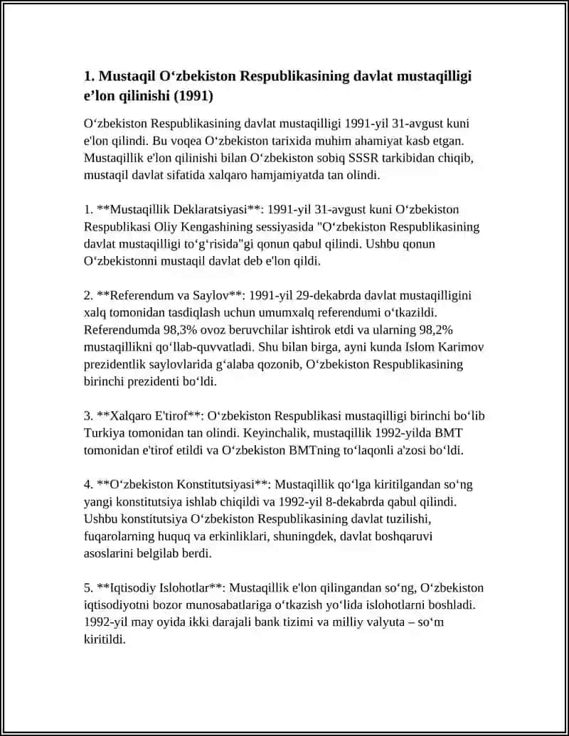 MUSTAQIL OʻZBEKISTON RESPUBLIKASINING TASHKIL TOPISHI 3