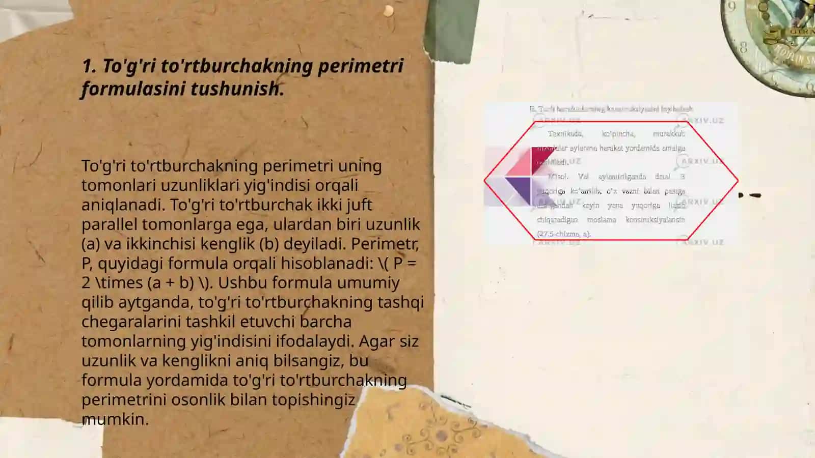 To'g'ri to' rtburchak va kvadratning perimetri topishga doir masalalar yechishga o'rgatish 3