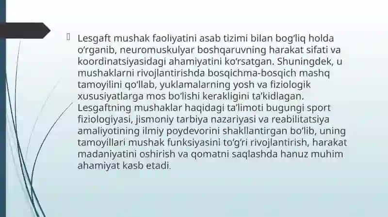 LESGAFT  MUSHAKLAR TO’G’RISIDAGI TA’LIMOTI 3