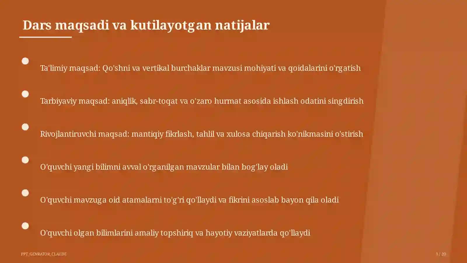 Qo'shni va vertikal burchaklar (7-sinf) 3