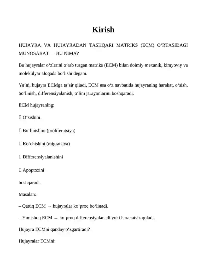 Hujayra va hujayra tashqari matriks orasidagi munosabatlar 3