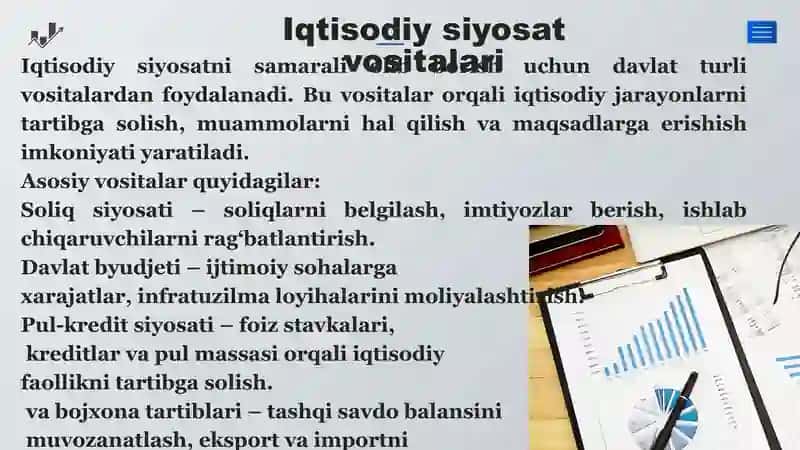 IQTISODIY SIYOSATNI ISHLAB CHIQISHDA VOSITALAR VA CHEKLOVLAR 3