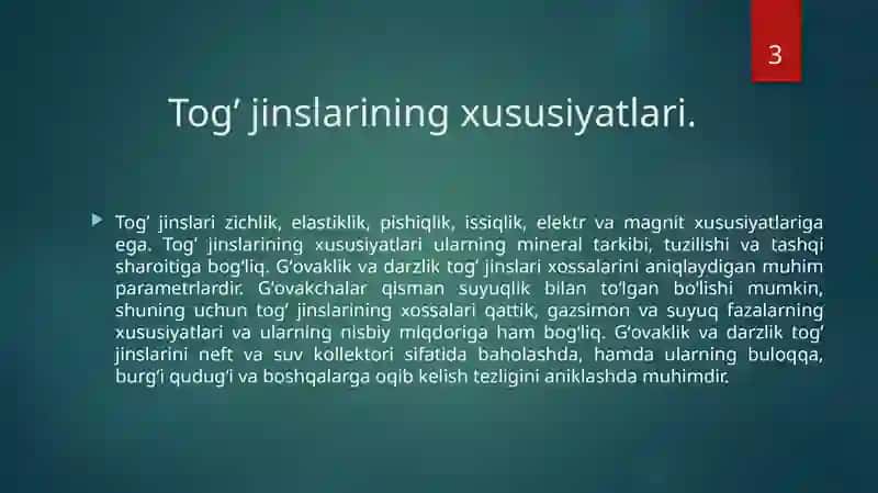Tog’ jinslari va minerallar 3