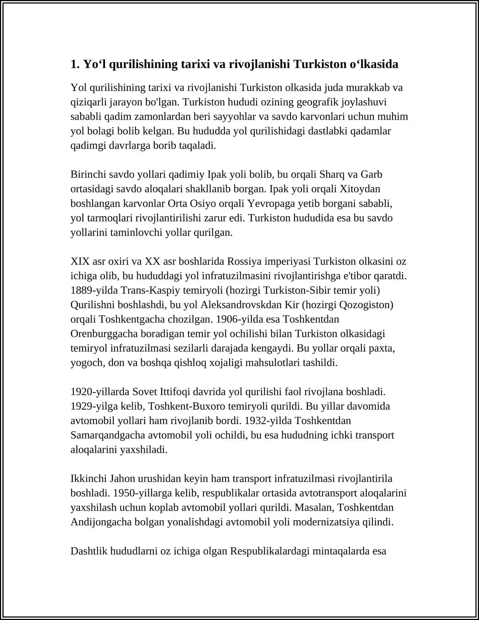 TURKISTON OʻLKASIDA YOʻL QURILISHI 3
