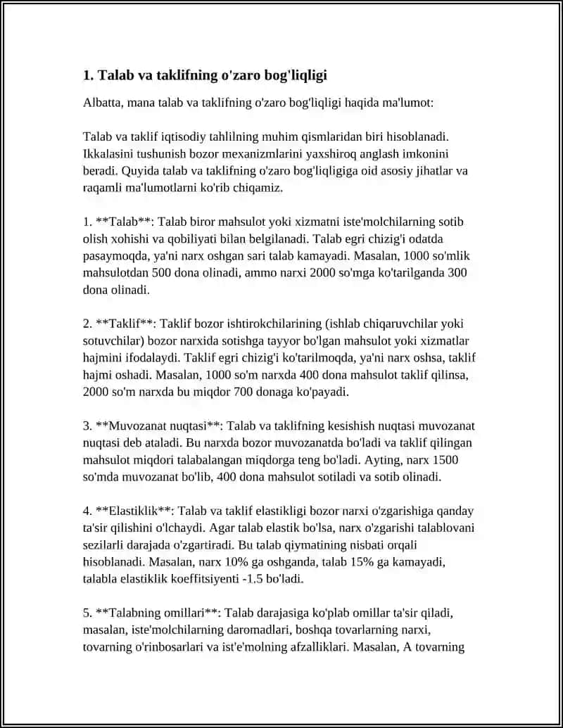 Talab va Taklif o'zaro bog'liqligi 3