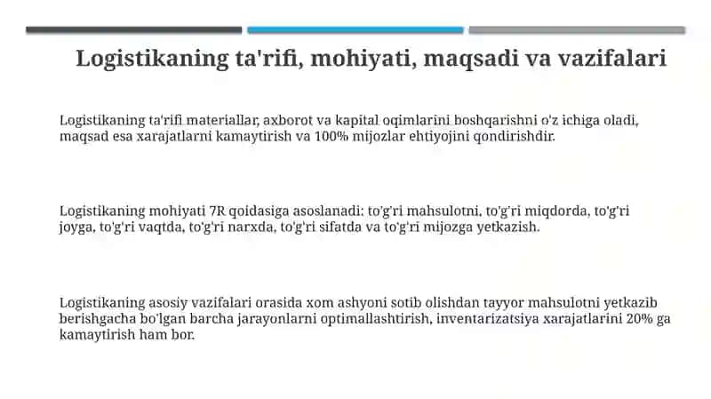 Logistikasining predmeti va vazifalari 3