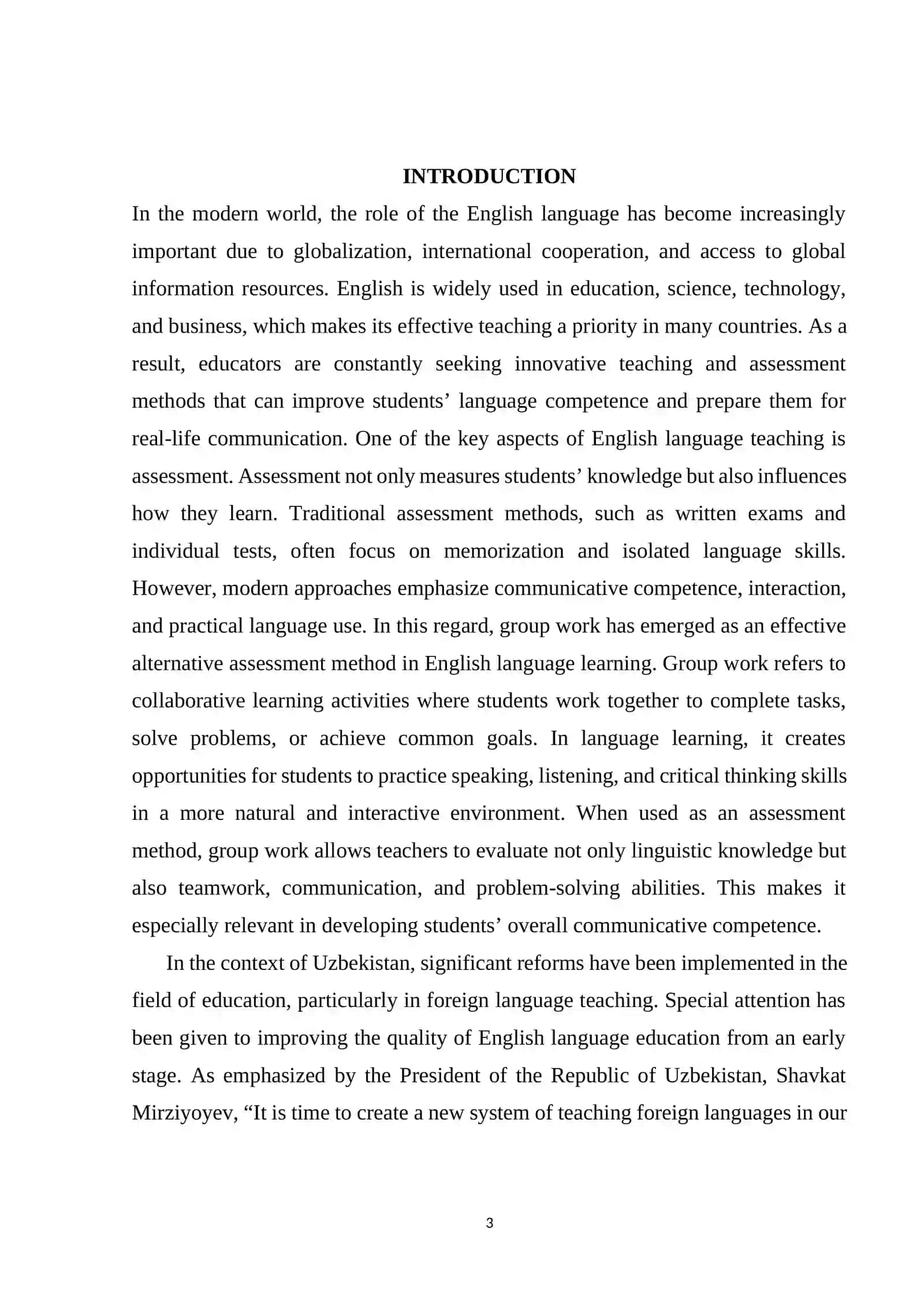 Mavzu: The effectiveness of group work as an assessment method in English language learning 3