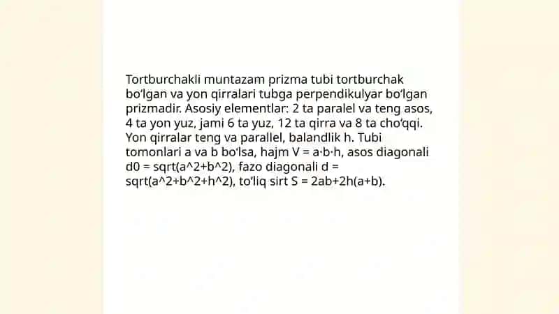 Tortburchakli muntazam prizma 3